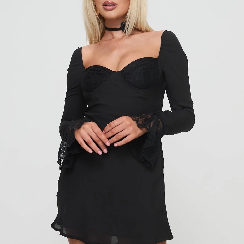Princess Polly Black Long Sleeve Lace Dress